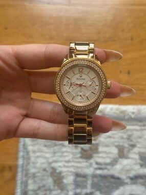 Bulova Rose Gold Crystal Bezel Ladies Bracelet Watch